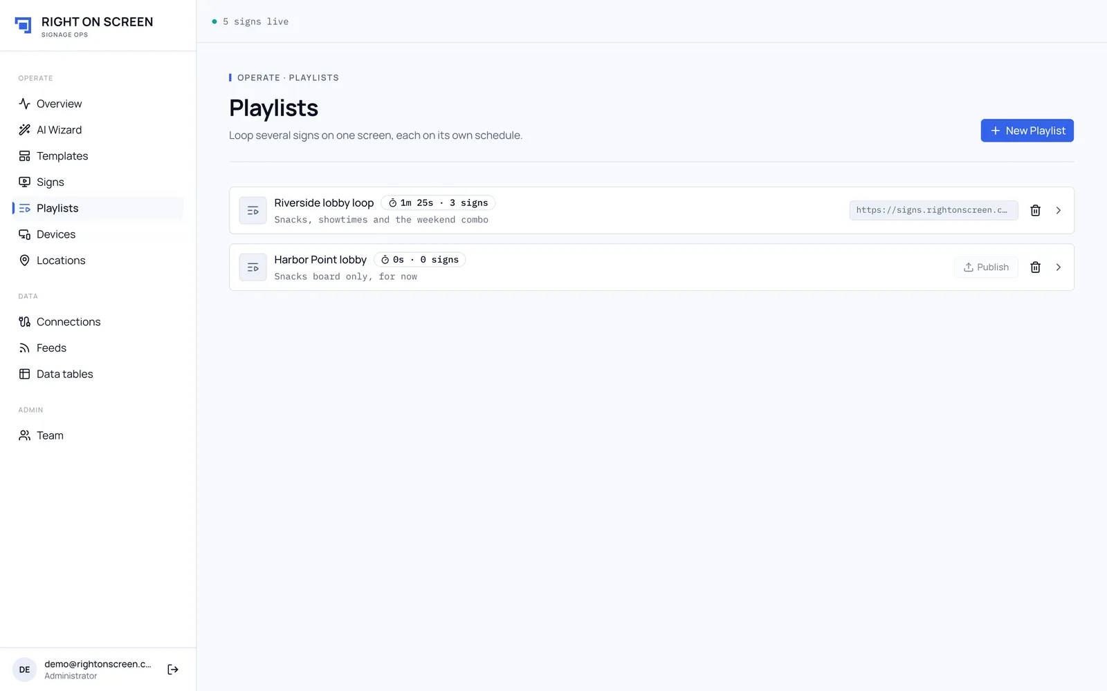 The Playlists page with two playlists